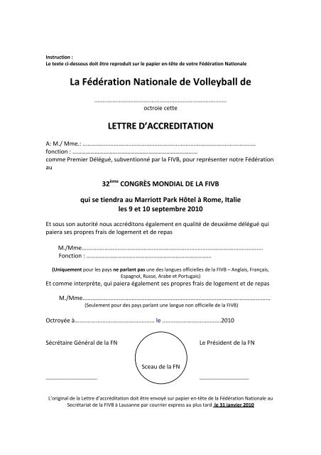 annexe 1 modÃƒÂ¨le de lettre d'accreditation - FIVB