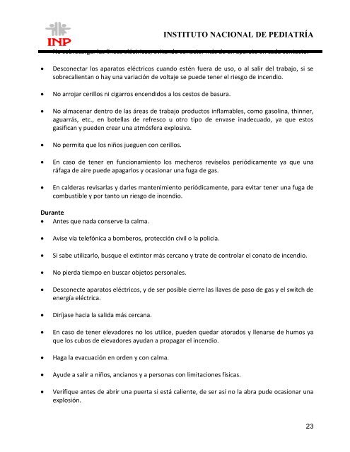 Plan de seguridad contra incendios - Instituto Nacional de PediatrÃ­a