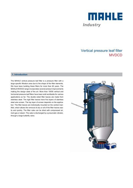 Vertical pressure leaf filter MVDCD - MAHLE Industry - Filtration