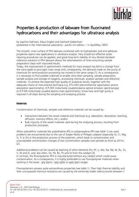 Properties of labware from fluorinated hydrocarbons - BÃ¼rkle GmbH