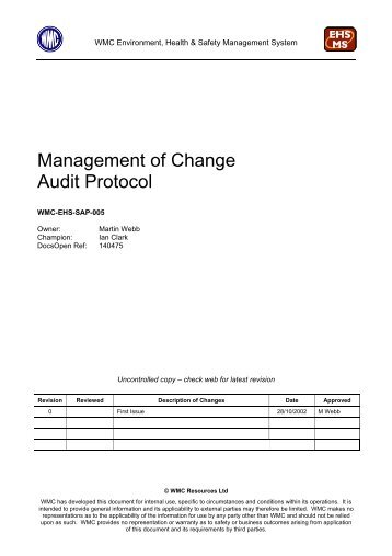 Management of Change Audit Protocol - MIRMgate