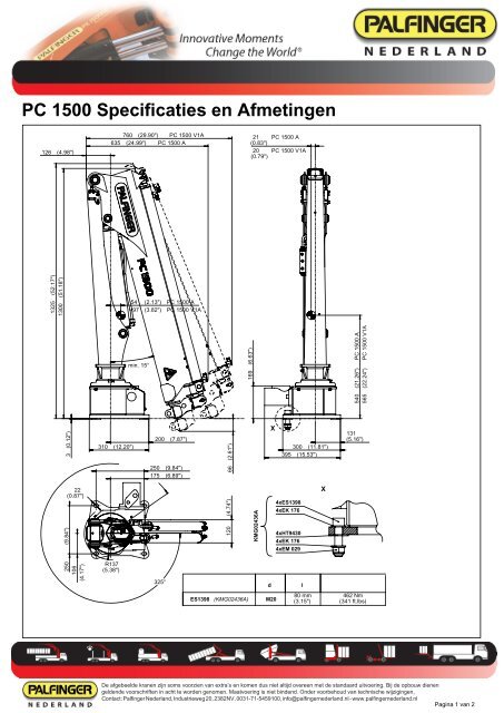 PC 1500 Specificaties en Afmetingen - Palfinger