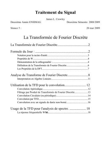 Traitement du Signal La TransformÃ©e de Fourier DiscrÃ¨te - PRIMA