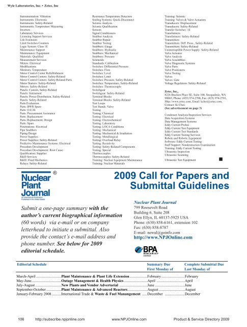 Product & Service Directory 2009 - Nuclear Plant Journal