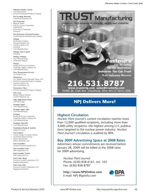 Product & Service Directory 2009 - Nuclear Plant Journal