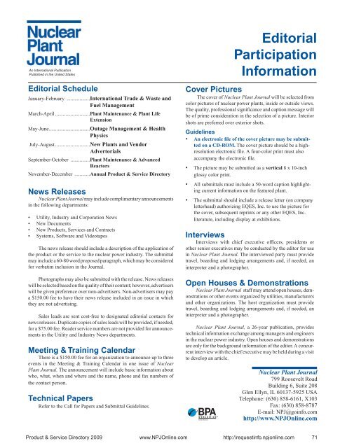 Product & Service Directory 2009 - Nuclear Plant Journal