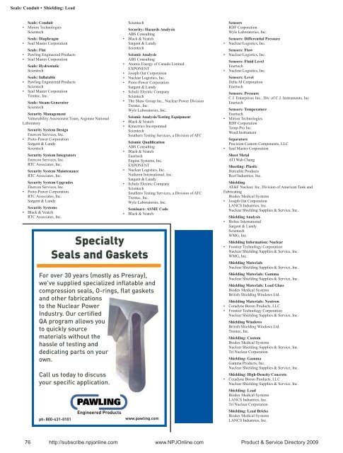 Product & Service Directory 2009 - Nuclear Plant Journal