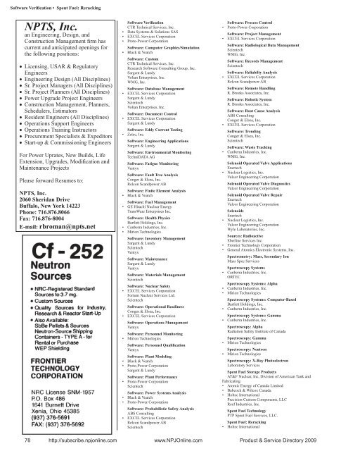 Product & Service Directory 2009 - Nuclear Plant Journal