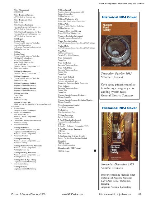 Product & Service Directory 2009 - Nuclear Plant Journal