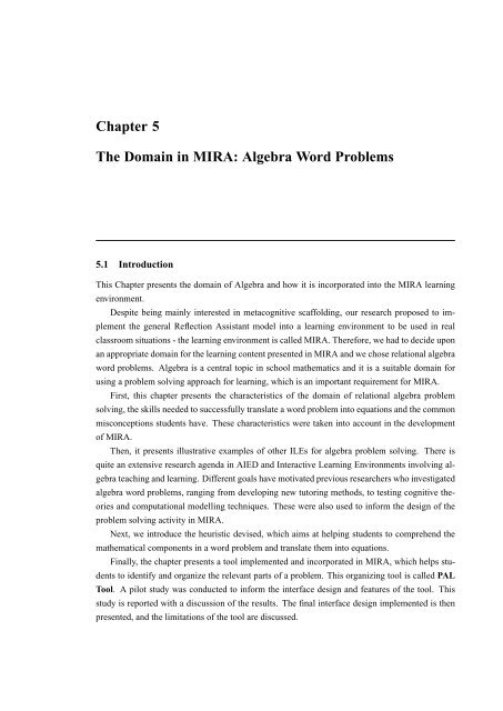 Chapter 5 The Domain in MIRA: Algebra Word Problems