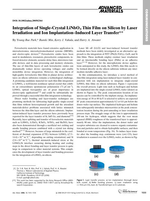 Integration of Single-Crystal LiNbO3 Thin Film on Silicon by Laser ...