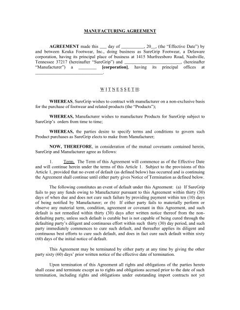 Manufacturing Agreement Form - Genescopartners.com