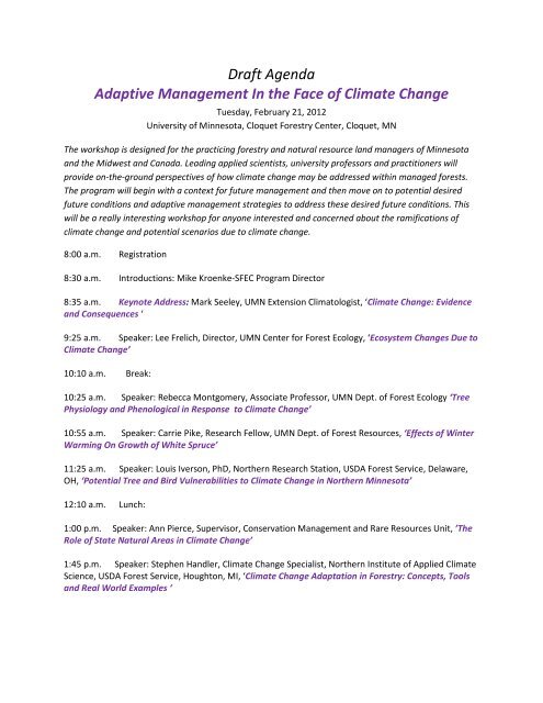 Draft Agenda Adaptive Management In the Face of Climate Change