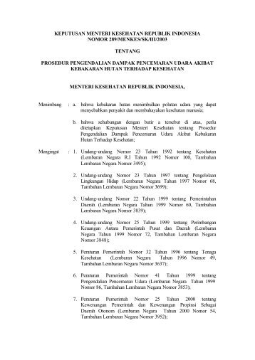 keputusan menteri kesehatan republik indonesia nomor 289/menkes