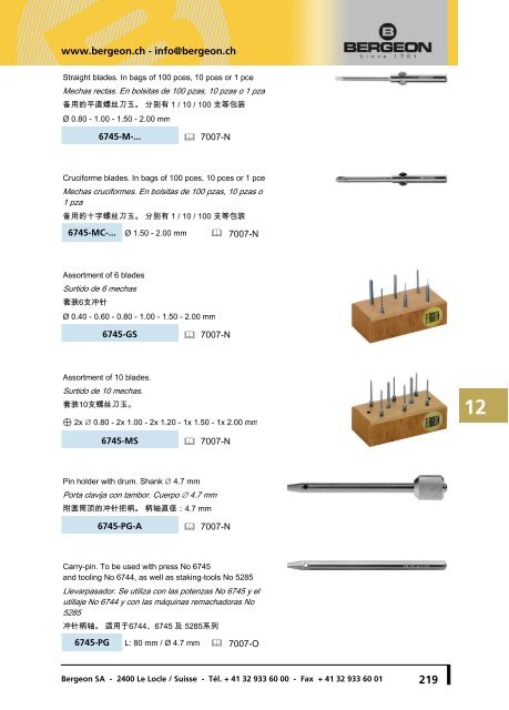 Tools and accessories for bracelets Herramientas y ... - Bergeon SA