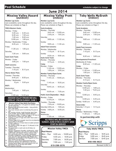 Pool Schedule - Mission Valley YMCA