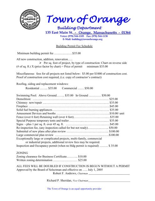 Building Permit Fee Schedule - Town of Orange