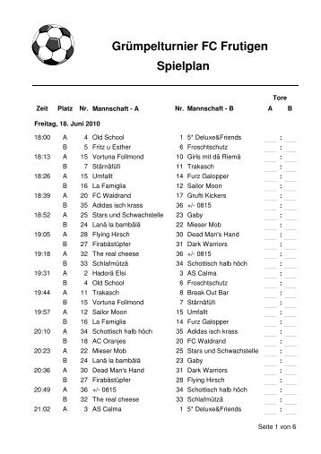 Spielplan Grümpelturnier gesamt - FC Frutigen