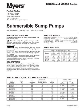 MDC33 and MDC50 Series Submersible Sump Pumps