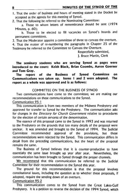 Reformed Presbyterian Minutes of Synod 1995 - Rparchives.org