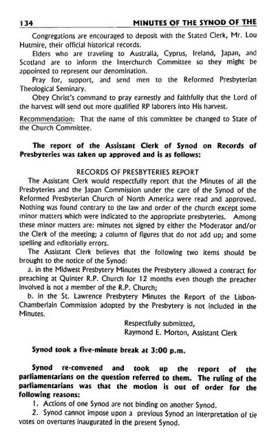 Reformed Presbyterian Minutes of Synod 1995 - Rparchives.org