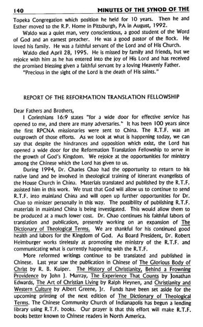 Reformed Presbyterian Minutes of Synod 1995 - Rparchives.org