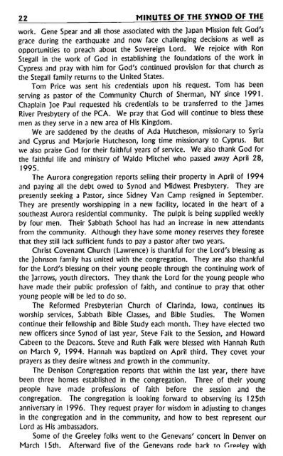 Reformed Presbyterian Minutes of Synod 1995 - Rparchives.org