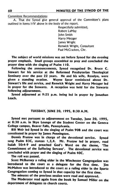 Reformed Presbyterian Minutes of Synod 1995 - Rparchives.org