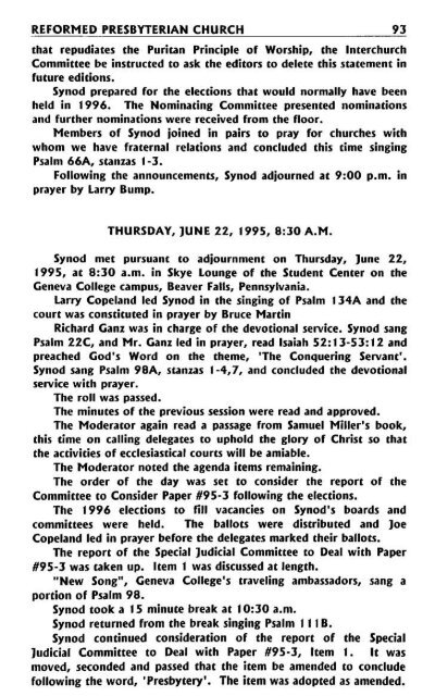 Reformed Presbyterian Minutes of Synod 1995 - Rparchives.org