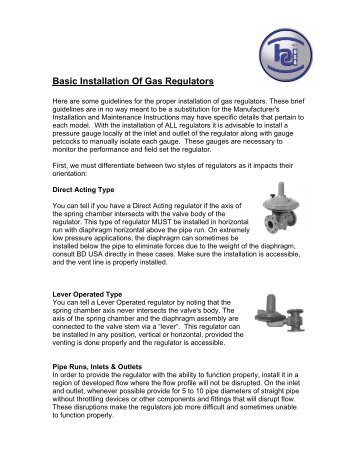 Basic Installation Of Gas Regulators - Bryan Donkin USA