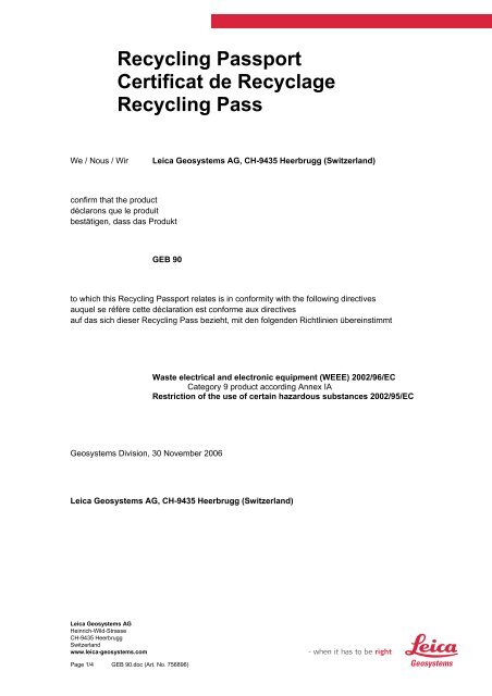 Recycling Passport Certificat de Recyclage Recycling Pass - GEFOS