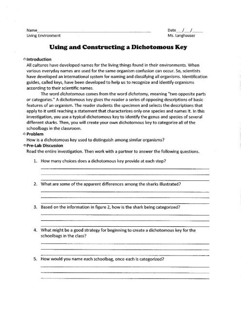 Using and Constructing a Dichotomous Key