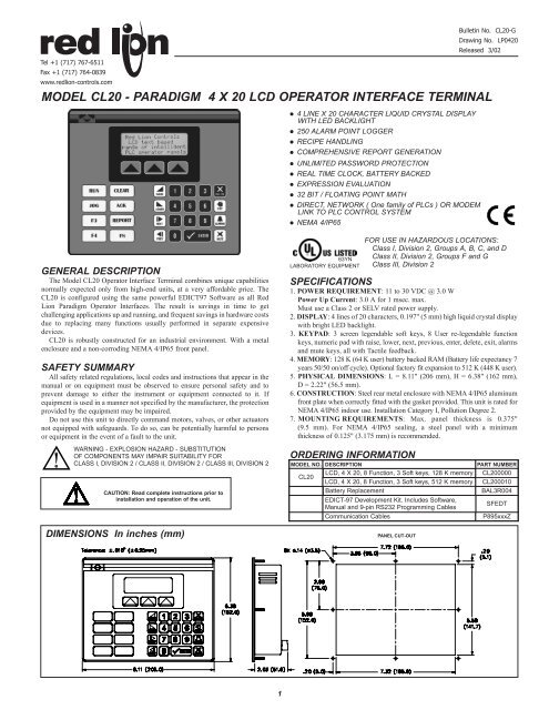 CL20 Data Sheet/Manual PDF - Red Lion Controls