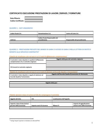 certificato esecuzione prestazioni di lavori /servizi / forniture