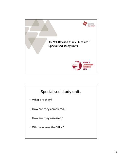 ANZCA curriculum revision - specialised study units