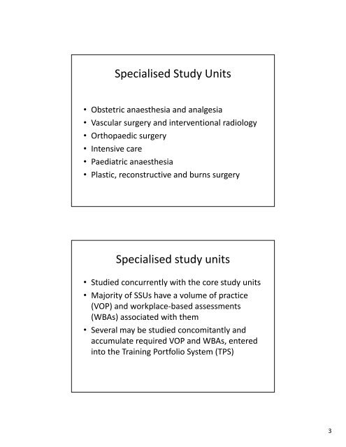 ANZCA curriculum revision - specialised study units