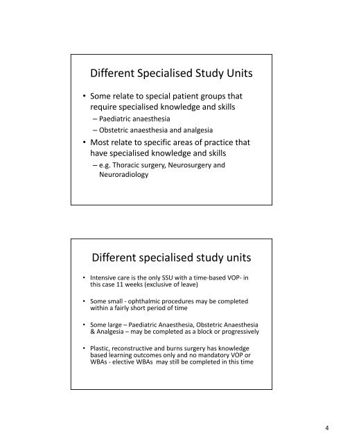 ANZCA curriculum revision - specialised study units