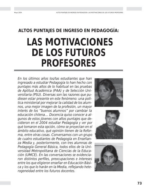 Las motivaciones de los futuros profesores - Revista Docencia