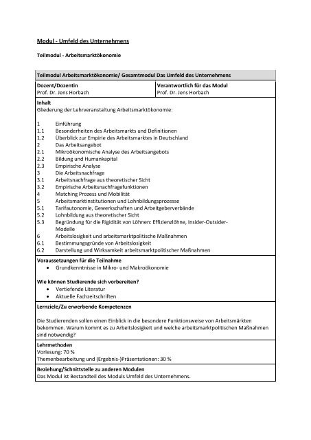 Modulhandbuch des Masterstudiengangs Personalmanagement