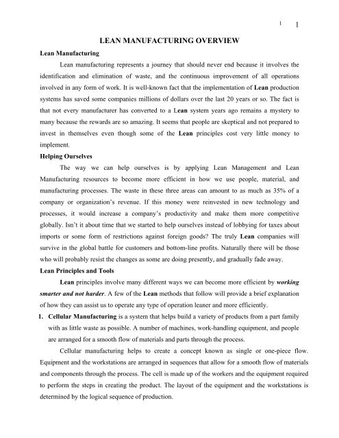 1 LEAN MANUFACTURING OVERVIEW - Manufacturing Automation