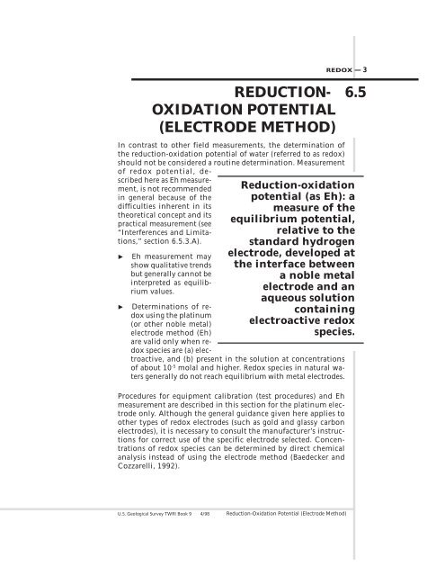6.5 REDUCTION- OXIDATION POTENTIAL (ELECTRODE METHOD)