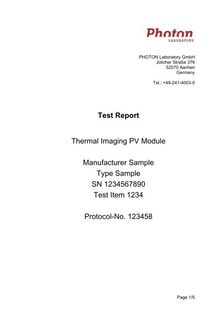 Test Report Thermal Imaging PV Module ... - PHOTON Info