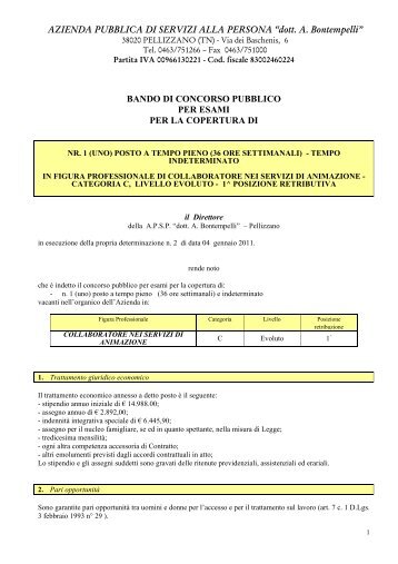 Bando di concorso - Agenzia del Lavoro