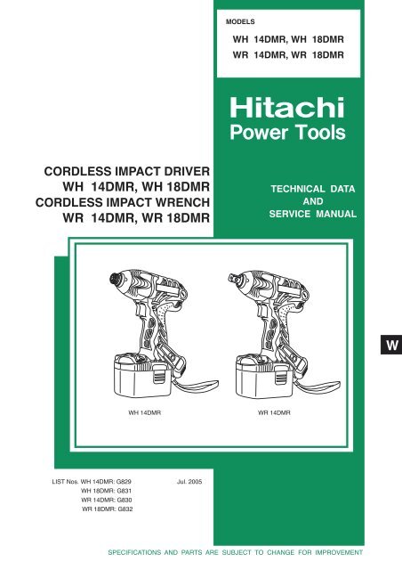 CORDLESS IMPACT DRIVER Model WH 18DMR - Hitachi