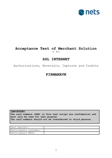Acceptance Test of Merchant Solution - Nets