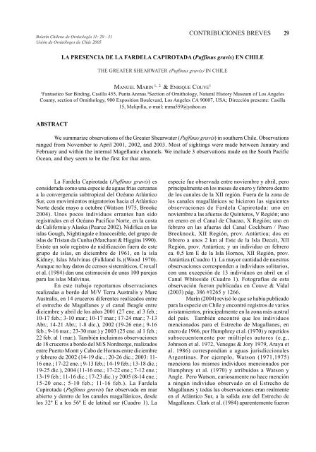 BoletÃƒÂ­n Chileno de OrnitologÃƒÂ­a - Wildlife Ecology and Conservation ...