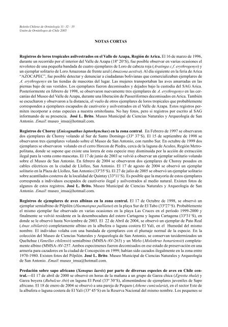 BoletÃƒÂ­n Chileno de OrnitologÃƒÂ­a - Wildlife Ecology and Conservation ...