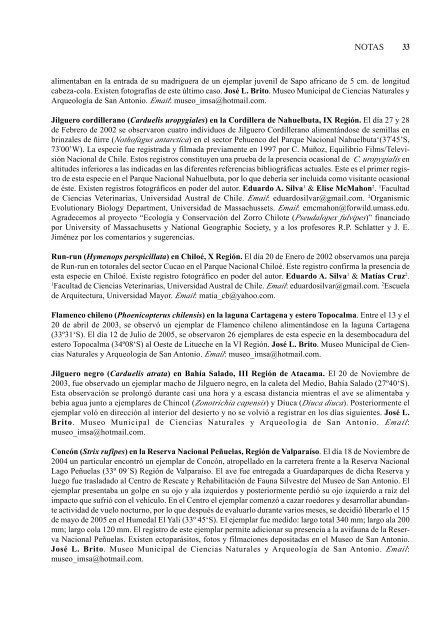 BoletÃƒÂ­n Chileno de OrnitologÃƒÂ­a - Wildlife Ecology and Conservation ...