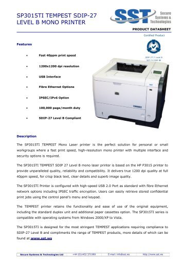 SP3015TI TEMPEST SDIP-27 Level A Mono Printer Data ... - SST