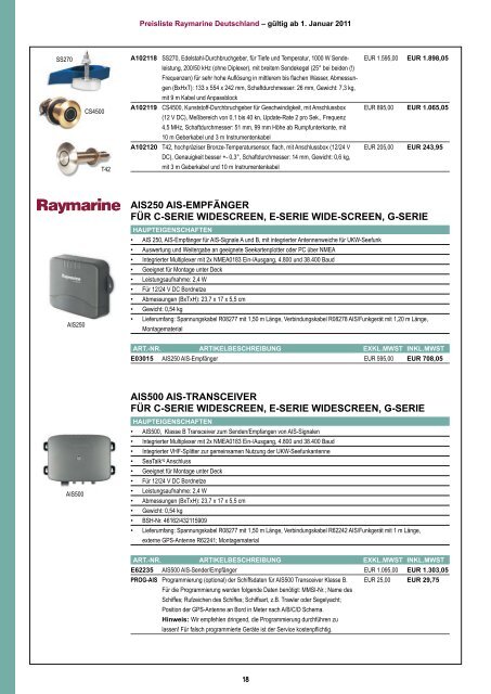 Preisliste Raymarine Deutschland 2011 - YEH Engels & Kieth GmbH